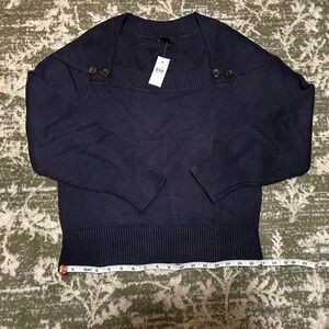 Ann Taylor Navy Blue Button Envelope Neck Sweater, Large, NWT